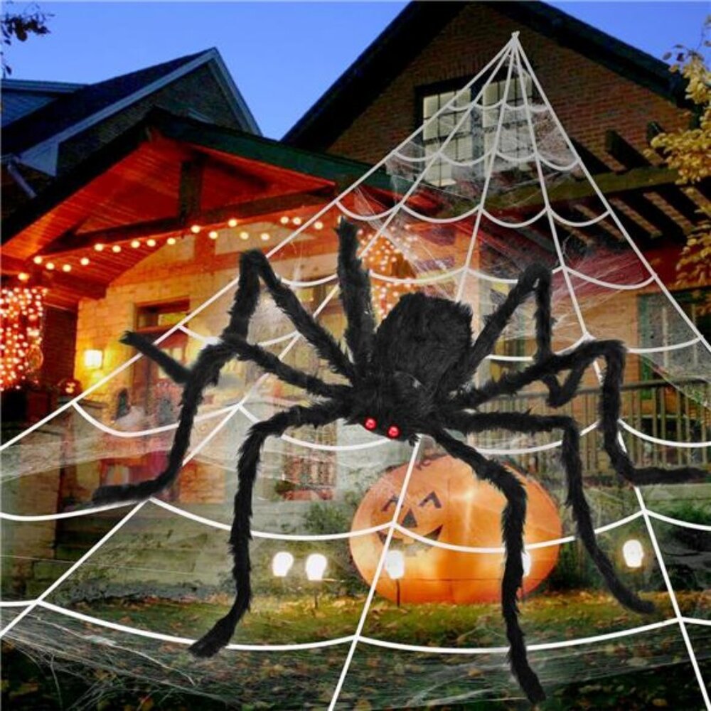 Halloween Spider Decorations 3PCS Giant Spider Huge Spider Web Stretch Web